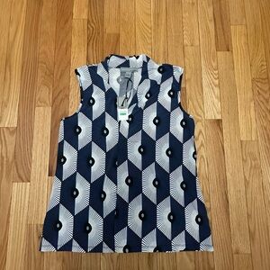 Chic Navy and White Sleeveless Blouse